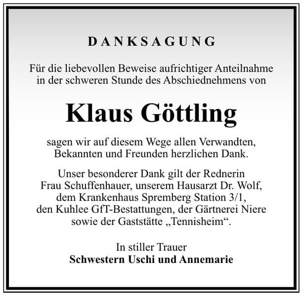 Traueranzeige Klaus Göttling