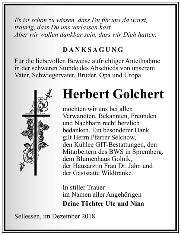 Traueranzeige Herbert Golchert
