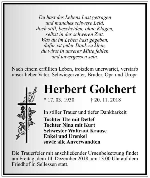 Traueranzeige Herbert Golchert