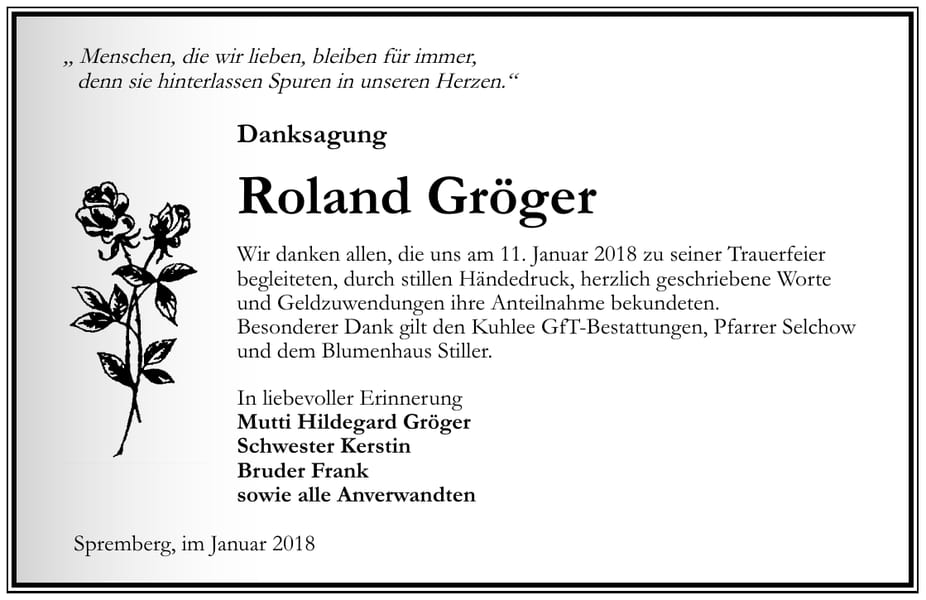 Danksagung Roland Gröger