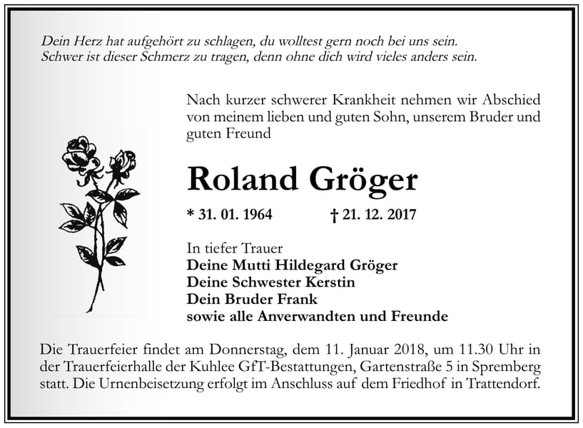Traueranzeige Roland Gröger