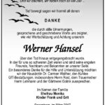 Danksagung Werner Hansel