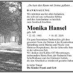Danksagung Monika Hansel, geb. Arlt