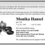 Traueranzeige Monika Hansel, geb. Arlt