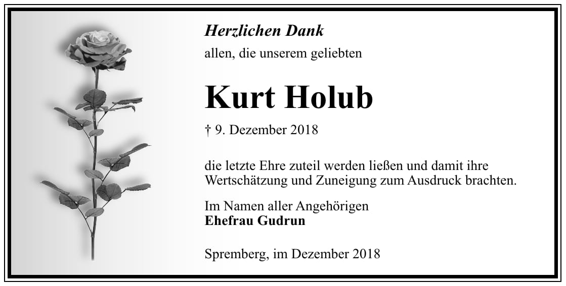 Traueranzeige Kurt Holub