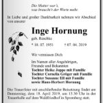 Traueranzeige Inge Hornung, geb. Reschke