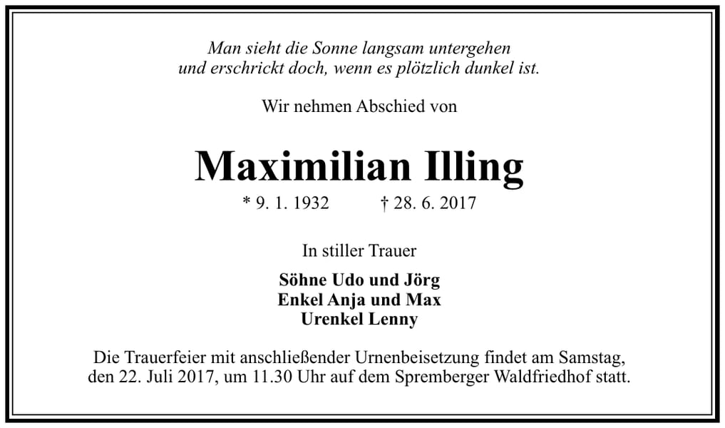 Traueranzeige Maximilian Illing
