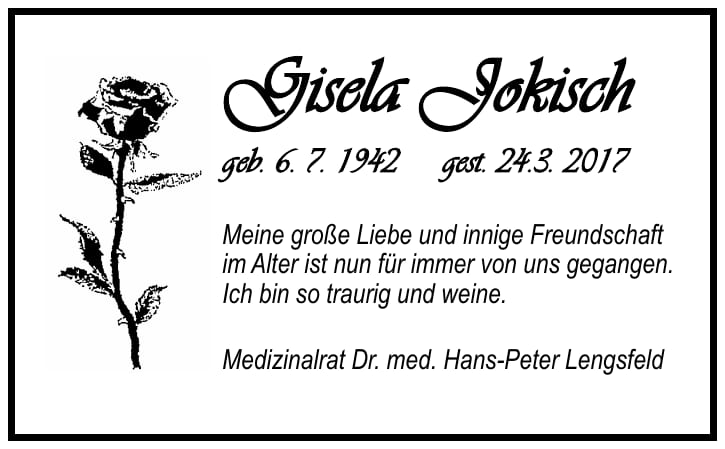 Traueranzeige Gisela Jokisch