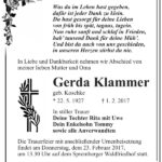 Traueranzeige Gerda Klammer, geb. Koschke