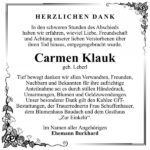 Danksagung Carmen Klauk, geb. Leberl