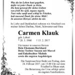 Traueranzeige Carmen Klauk, geb. Leberl