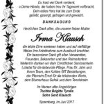 Danksagung Irma Klausch