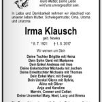 Traueranzeige Irma Klausch, geb. Nowka