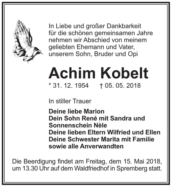 Traueranzeige Achim Kobelt