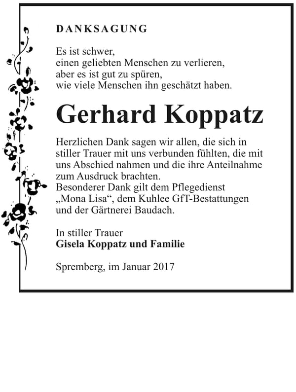 Danksagung Gerhard Koppatz