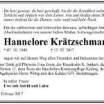 Danksagung Hannelore Krätzschmar