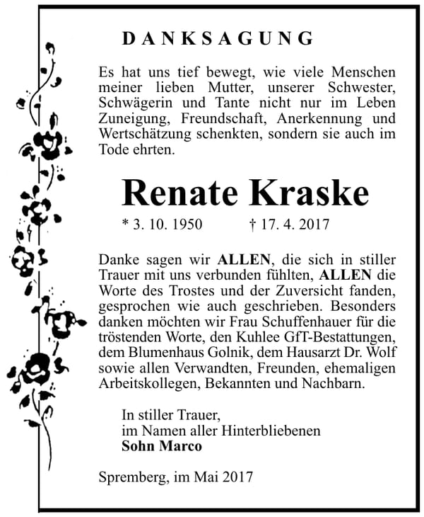 Danksagung Renate Kraske