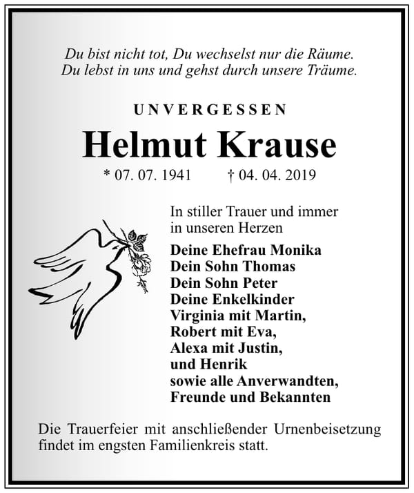 Traueranzeige Helmut Krause