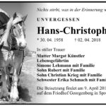 Traueranzeige Hans-Christoph Krieg