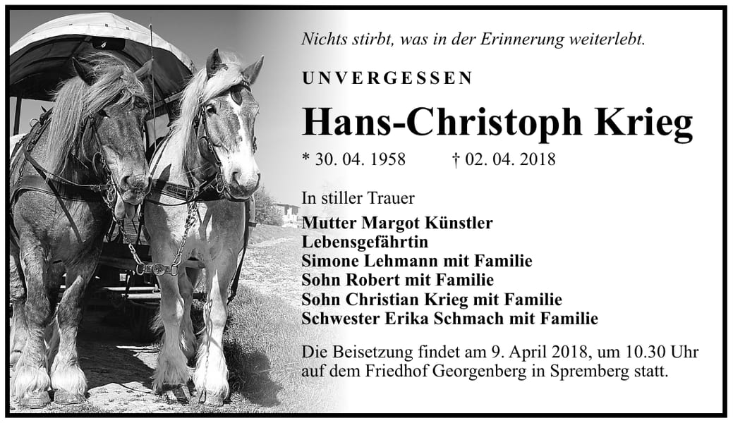 Traueranzeige Hans-Christoph Krieg