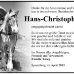 Danksagung Hans-Christoph Krieg