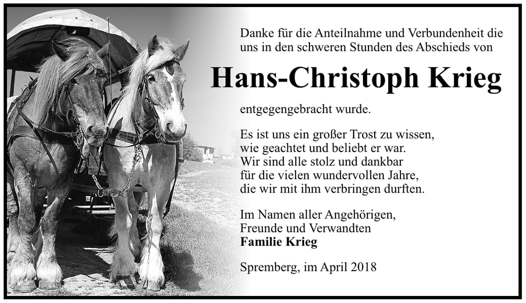 Danksagung Hans-Christoph Krieg
