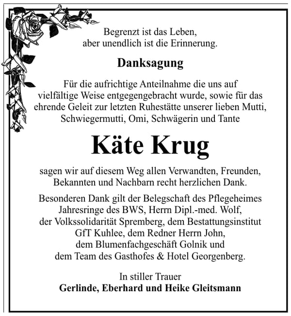 Danksagung Käte Krug