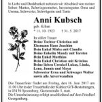 Traueranzeige Anni Kubsch, geb. Kilian