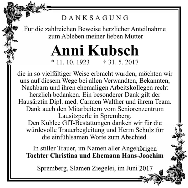 Danksagung Anni Kubsch