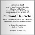 Danksagung Reinhard Hentschel