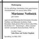 Danksagung Marianne Nothnick, geb. Kantor
