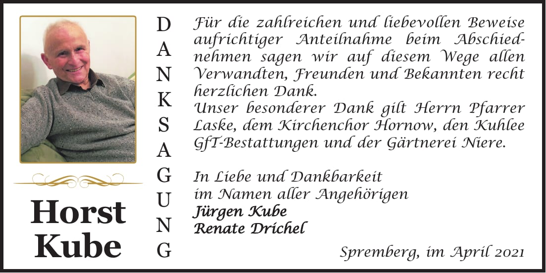 Danksagung Horst Kube