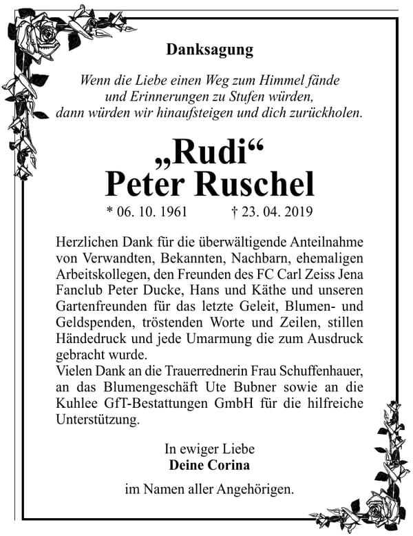 Danksagung Peter Ruschel