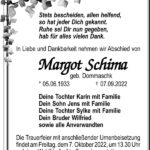 Traueranzeige Margot Schima, geb. Dommaschk