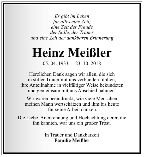 Danksagung Heinz Meißler