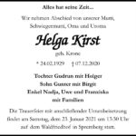 Traueranzeige Helga Kirst, geb. Krone