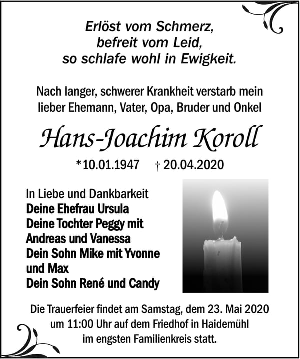 Traueranzeige Hans-Joachim Koroll