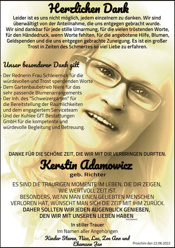 Danksagung Kerstin Adamowicz, geb. Richter
