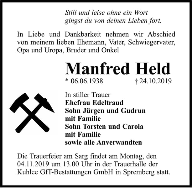 Traueranzeige Manfred Held