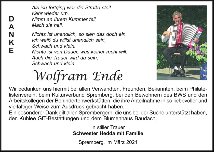 Danksagung Wolfram Ende