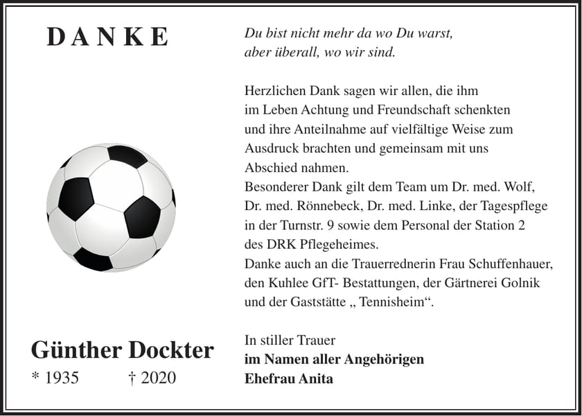 Danksagung Günther Dockter