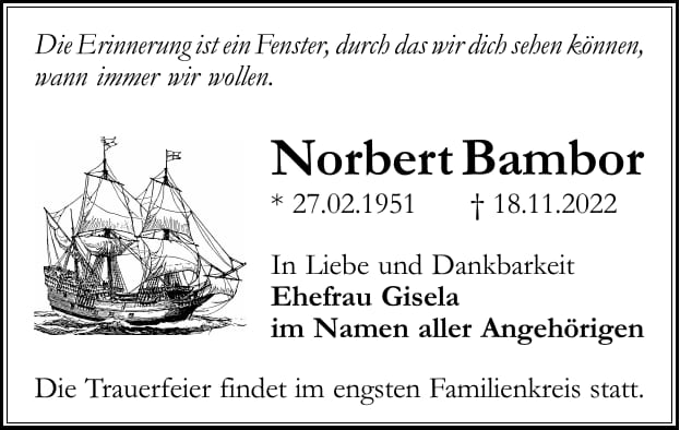 Traueranzeige Norbert Bambor