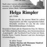 Danksagung Helga Rimpler, geb. Gülde