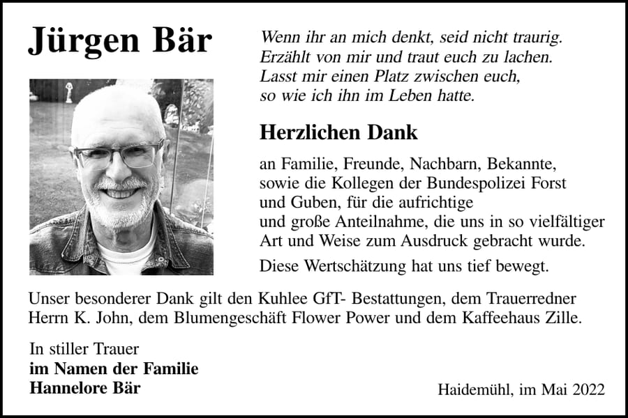 Danksagung Jürgen Bär