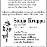 Traueranzeige Sonja Kruppa, geb. Schroschk