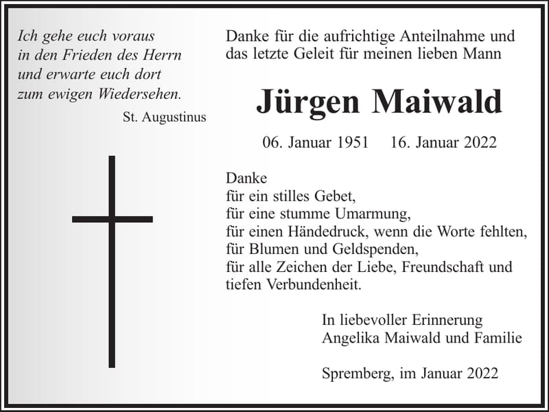 Traueranzeige Jürgen Maiwald