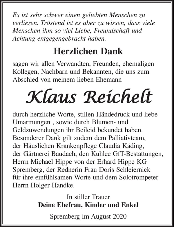 Danksagung Klaus Reichelt