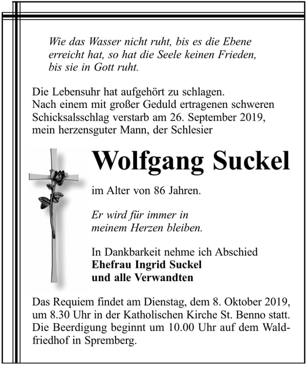 Traueranzeige Wolfgang Suckel