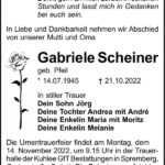 Traueranzeige Gabriele Scheiner, geb. Pfeil