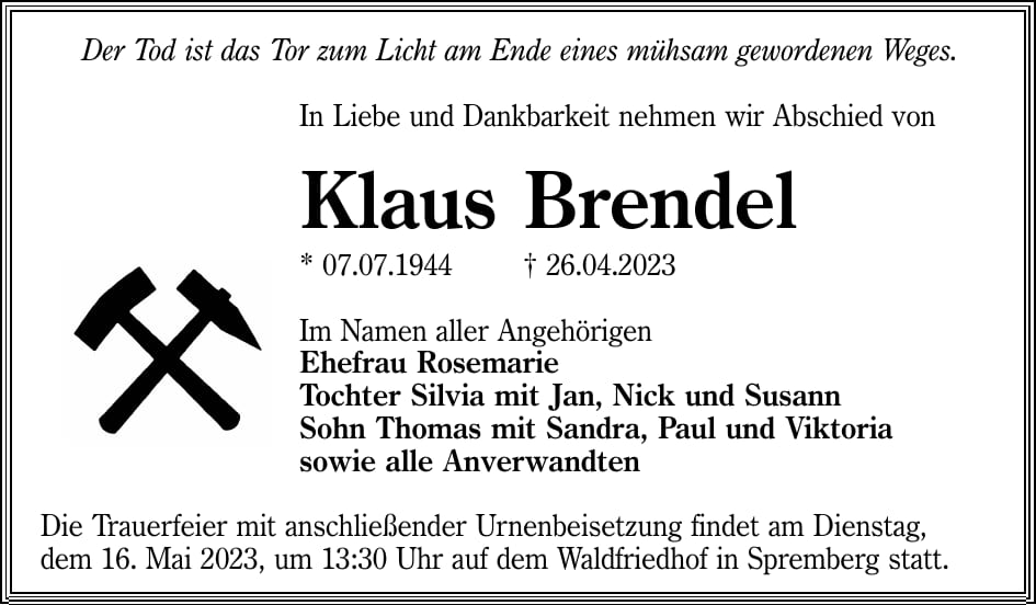 Traueranzeige Klaus Brendel
